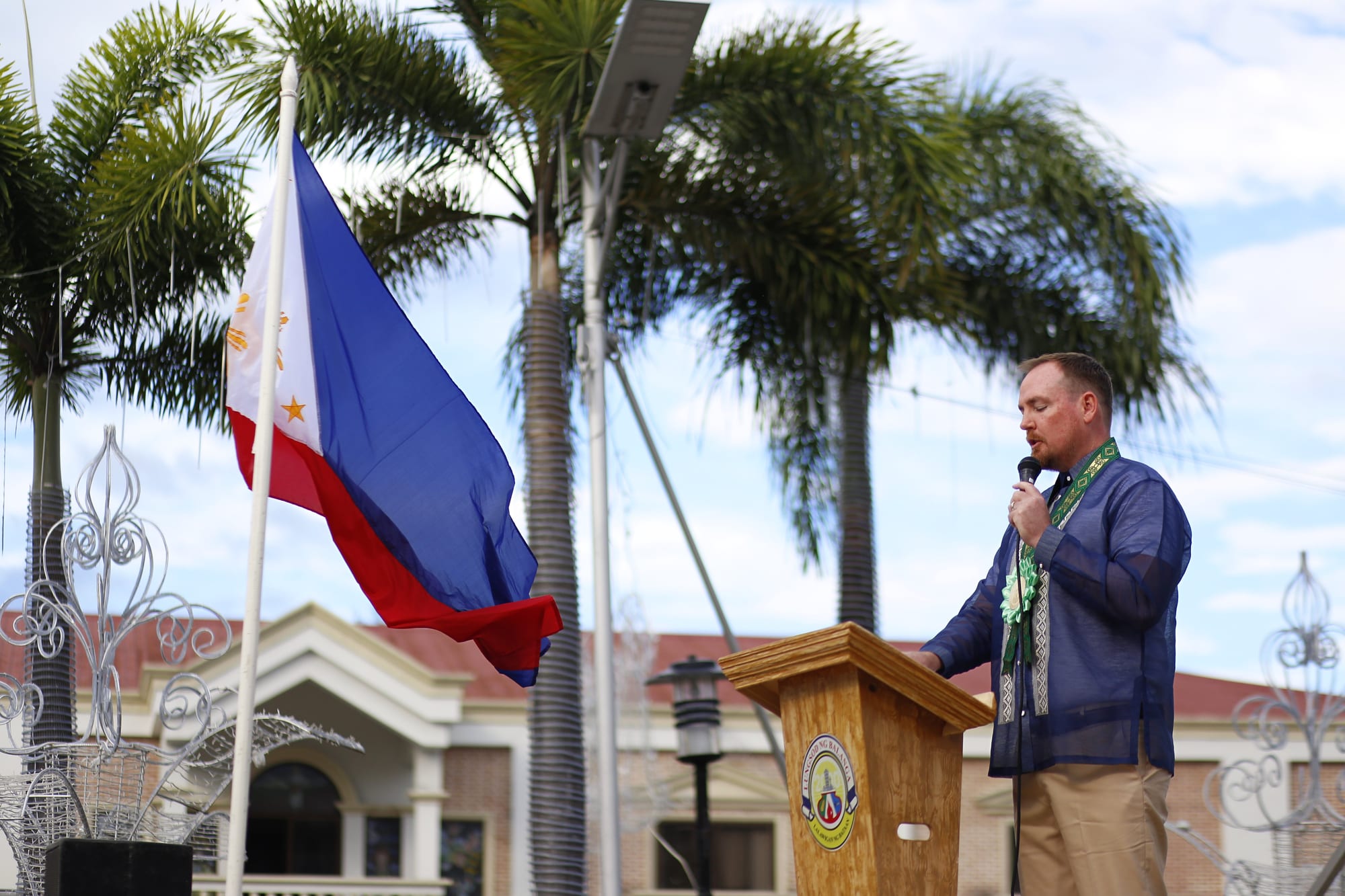 Ben Carter speaking at the Balanga City podium