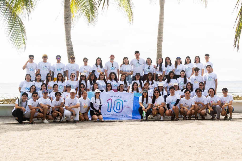 The Yoonet team celebrating ten years on the beach