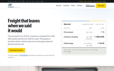 A Grade Logistics website on desktop