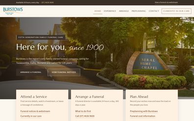 Burstows website on desktop