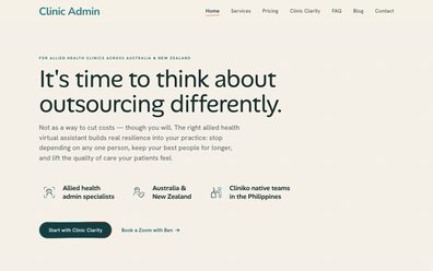 Clinic Admin website on desktop